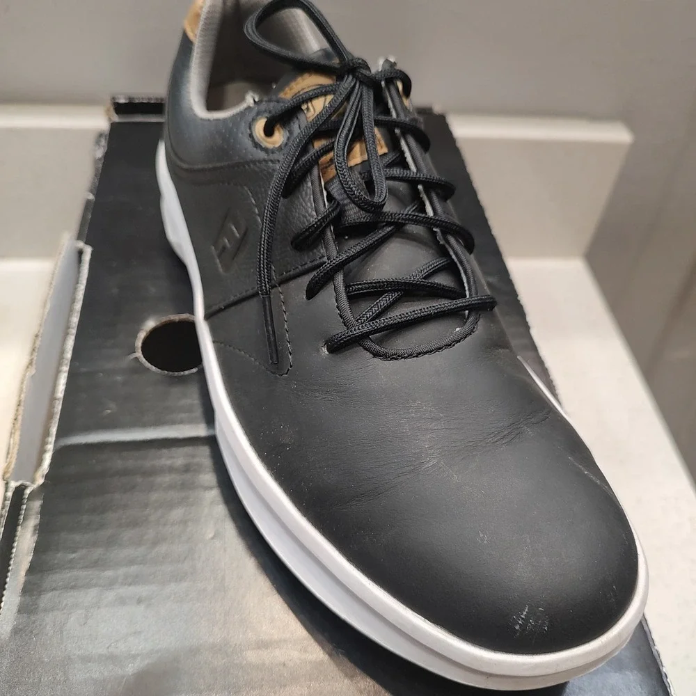 FootJoy Contour 54180 Black Tan Leather Luxe Men Golf Shoe Sz 7.5 Gorpcore